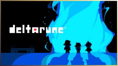Deltarune – hovedillustrasjon av tre figurer mot en blå bakgrunn