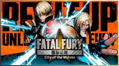 Fatal Fury: City of the Wolves – hovedillustrasjon som viser to figurer med en lyneffekt