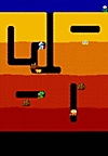 Dig Dug – Gameplay-Screenshot mit einer Reihe von Monstern in düsteren, unterirdischen Tunneln