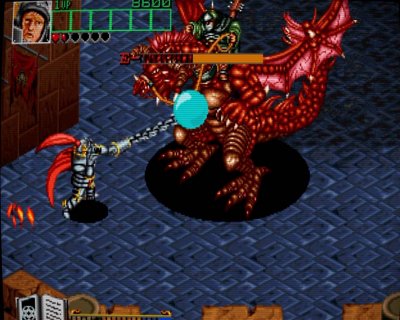 Wizard Fire gameplay screenshot featuring an armour warrior fighting a large dragon-like creature.