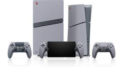 PS5、PS5 Pro、PS Portal、DualSenseコントローラーを表示した30周年アニバーサリーコレクション