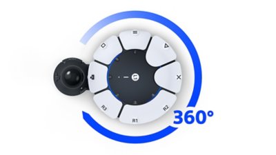 La manette Access est présentée avec une illustration montrant qu'elle peut être utilisée dans n'importe quelle orientation, à 360°.