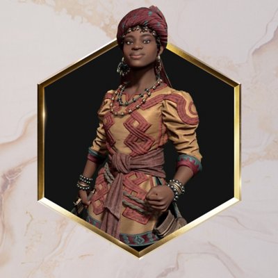 An image of Sid Meier's Civilization VII featuring the leader Amina