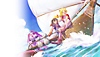 Ilustración de los héroes de Chrono cross: the radical dreamers que muestra tres personajes en un barco