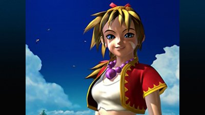 Chrono Cross: The Radical Dreamers Edition στιγμιότυπο οθόνης που απεικονίζει έναν χαρακτήρα με ξανθά μαλλιά και κίτρινο και κόκκινο τζάκετ