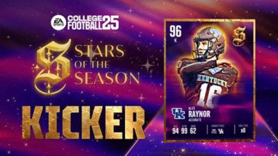 Az EA Sports College Football 25 grafikája a kicker Alex Raynorral