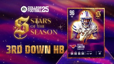 《EA Sports College Football 25》Stars of the Season插圖，顯示第三檔進攻半衛Brashard Smith