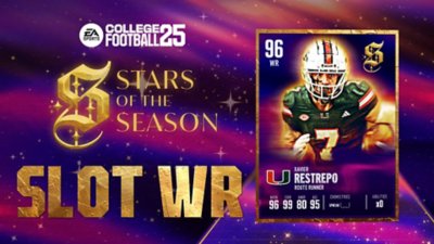 《EA Sports College Football 25》Stars of the Season插圖，顯示槽位外接手Xavier Restrepo