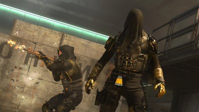 Call of Duty Warzone screenshot showing two operators, one with a piece of black fabric draped over their head