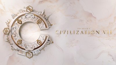 Arte promocional de Civilization VII que muestra el logo del juego sobre un fondo blanco.
