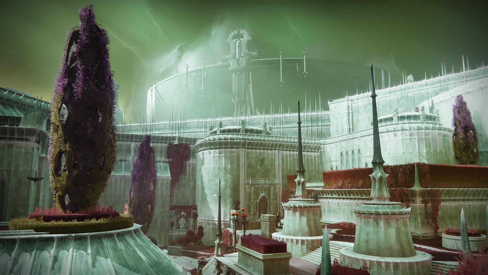 Destiny 2 – снимок экрана с таинственными зданиями