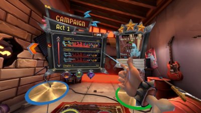 Captura de pantalla de Drums Rock que muestra una pantalla final con las estadísticas de la actuación del jugador después de una canción