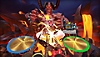 Drums Rock-screenshot van een drumstel en een demonisch figuur in de verte