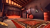 Snímek obrazovky ze hry Drums Rock zobrazující garáž s kytarami na stěnách.