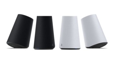 Altavoces Pulse Elevate en color negro y blanco, uno al lado del otro