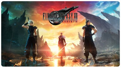 《Final Fantasy VII Rebirth》主視覺，展示克勞德、札克斯與賽菲羅斯。