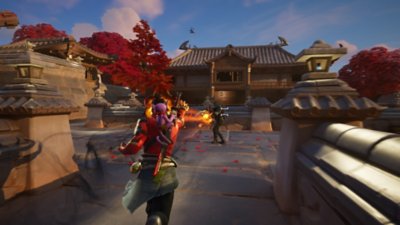 Fortnite Chapter 6 Season 1 screenshot showing two characters battling under a blossoming tree