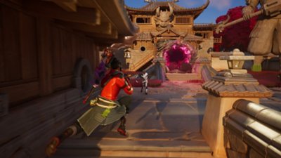 Fortnite Chapter 6 Season 1 screenshot showing two characters in combat in front of a portal
