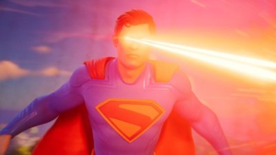 Captura de ecrã do Fortnite Chapter 6 Season 3 com o Super-Homem a usar a visão laser