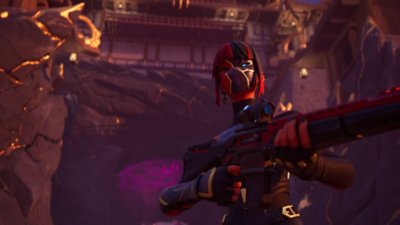Captura de ecrã do Fortnite Chapter 6 Season 3 com uma personagem mascarada a segurar uma arma 