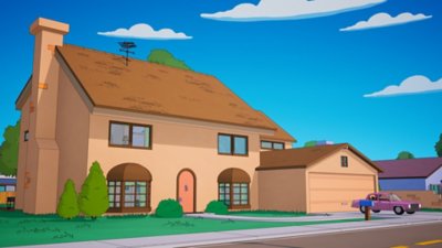Fortnite Chapter 6 Season screenshot showing the exterior of the Simpsons family home