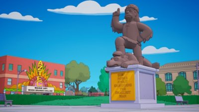 Fortnite Chapter 6 Season screenshot showing the town statue at the centre of Springfield