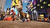 《Goat Simulator 3》螢幕截圖，顯示一隻山羊在城鎮中奔跑