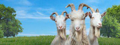 Goat Simulator 3 key artwork showing three goats