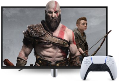 Kratos and Atreus with InZone Monitor and DualSense controller.