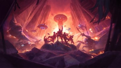 Helldivers 2 Heart of Democracy background showing Helldivers surrounded by enemies