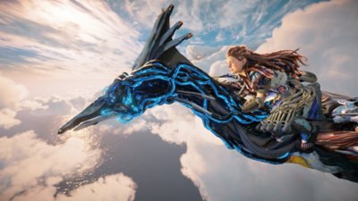 Horizon Forbidden West Burning Shores - vliegende Aloy