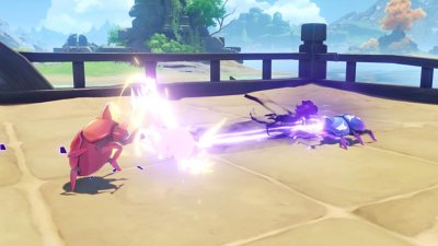 Genshin Impact 4.3 screenshot showing a battle between two creatures