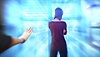 《奇異人生：本色》螢幕截圖，顯示 Alex 感受著另一位角色的情緒，以藍色光暈表示