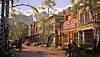 Life Is Strange: True Colors – Screenshot der Hauptstraße einer kleinen Stadt in den Bergen mit einem Independent-Plattenladen.