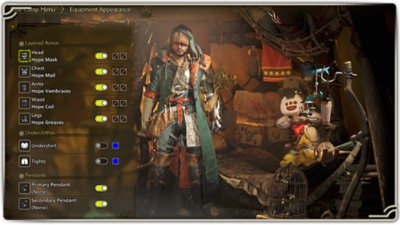Monster Hunter Wilds - screenshot van het menu Layered Armor.