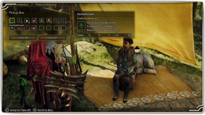 Monster Hunter Wilds - screenshot van een jager die materialen van Nata verzamelt.