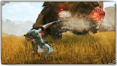 Monster Hunter Wilds screenshot showing a hunter using Focus mode against a Doshaguma