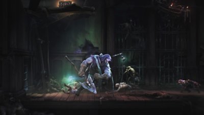 Mandragora screenshot showing an encounter with The Caretaker character