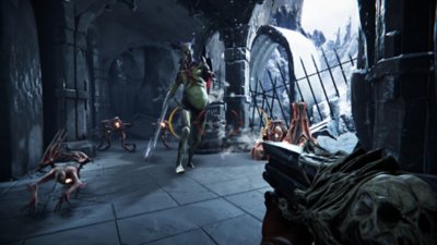 Metal:Hellsinger バラバラに切断され、四肢や体の一部が欠損した背の高い悪魔のスクリーンショット