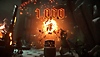 Metal: Hellsinger – Screenshot, der eine große Explosion in der Mitte und einen Punktestand von 1.000 auf dem Bildschirm zeigt