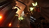Metal: Hellsinger – snímek obrazovky s hordou kostlivých démonů řítících se na hráče.