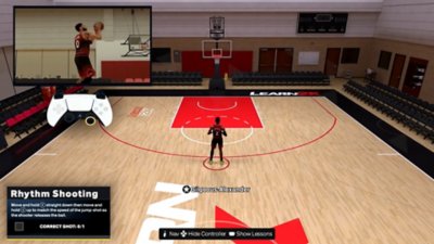 A short video showing NBA 2K26 rhythm shooting skill training