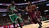 NBA 2K24 - Capture d'écran montrant un joueur de Cleveland affrontant un joueur de Boston