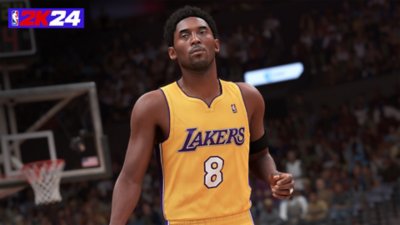 Captura de pantalla de NBA 2K24 que muestra a un joven Kobe Bryant