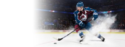 Arte principal de un fondo con una imagen de un héroe de EA Sports NHL 24