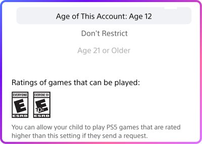 Screenshot showing age limit options.