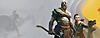 PlayStation Plus 브랜드가 적용된 God of War 프로모션 이미지, 주인공 크레토스와 아트레우스 등장.
