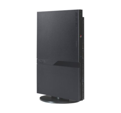 PS2 slim console standing vertically