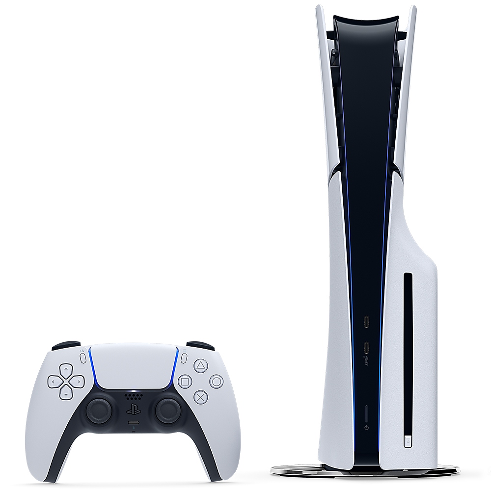 إصدار قرص جهاز PlayStation 5 بجانب وحدة التحكم اللاسلكية DualSense‏