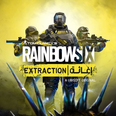 صورة فنيّة أساسيّة من لعبة Tom Clancy's Rainbow Six Extraction تظهر ثلاثة شخصيات وهم يتخذون وضعيات ويحملون أسلحة.